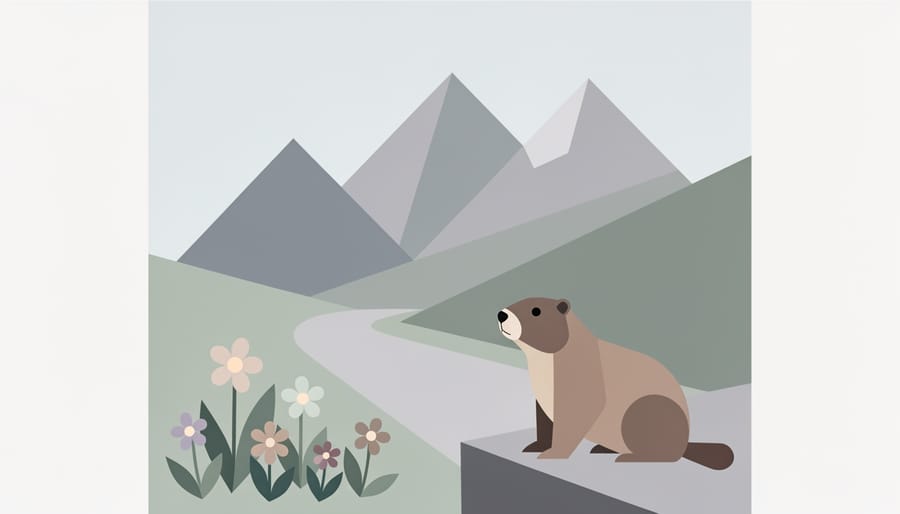 Marmot standing near wildflowers along an alpine hiking trail at Big White