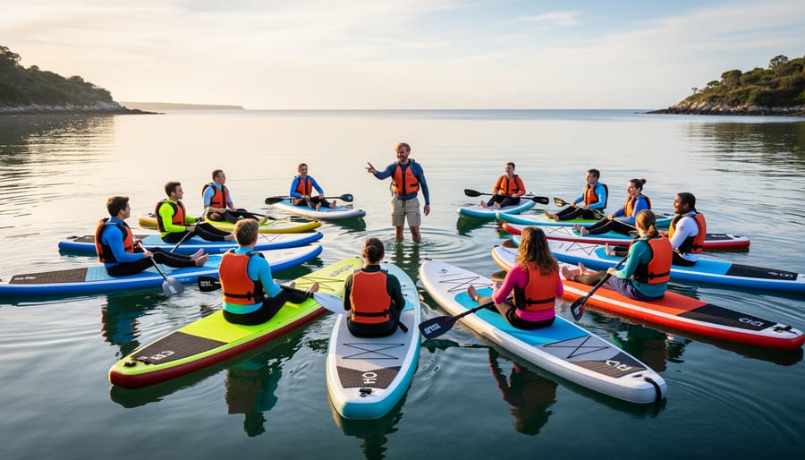 Kayak floating in calm lake water near shore for a safety-focused skills assessment